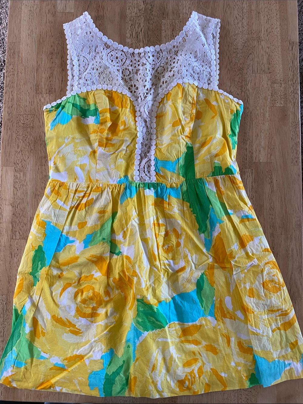 Lilly Pulitzer Yellow Floral Sundress with White Crochet Bodice